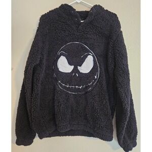 Nightmare Before Christmas Jack Skellington MEDIUM Black Fuzzy Snap Sweater